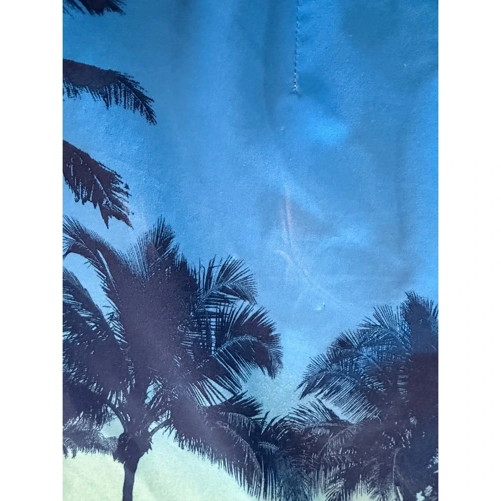 American Eagle Mens Blue Tropical Palm Tree Ombre Board Shorts L